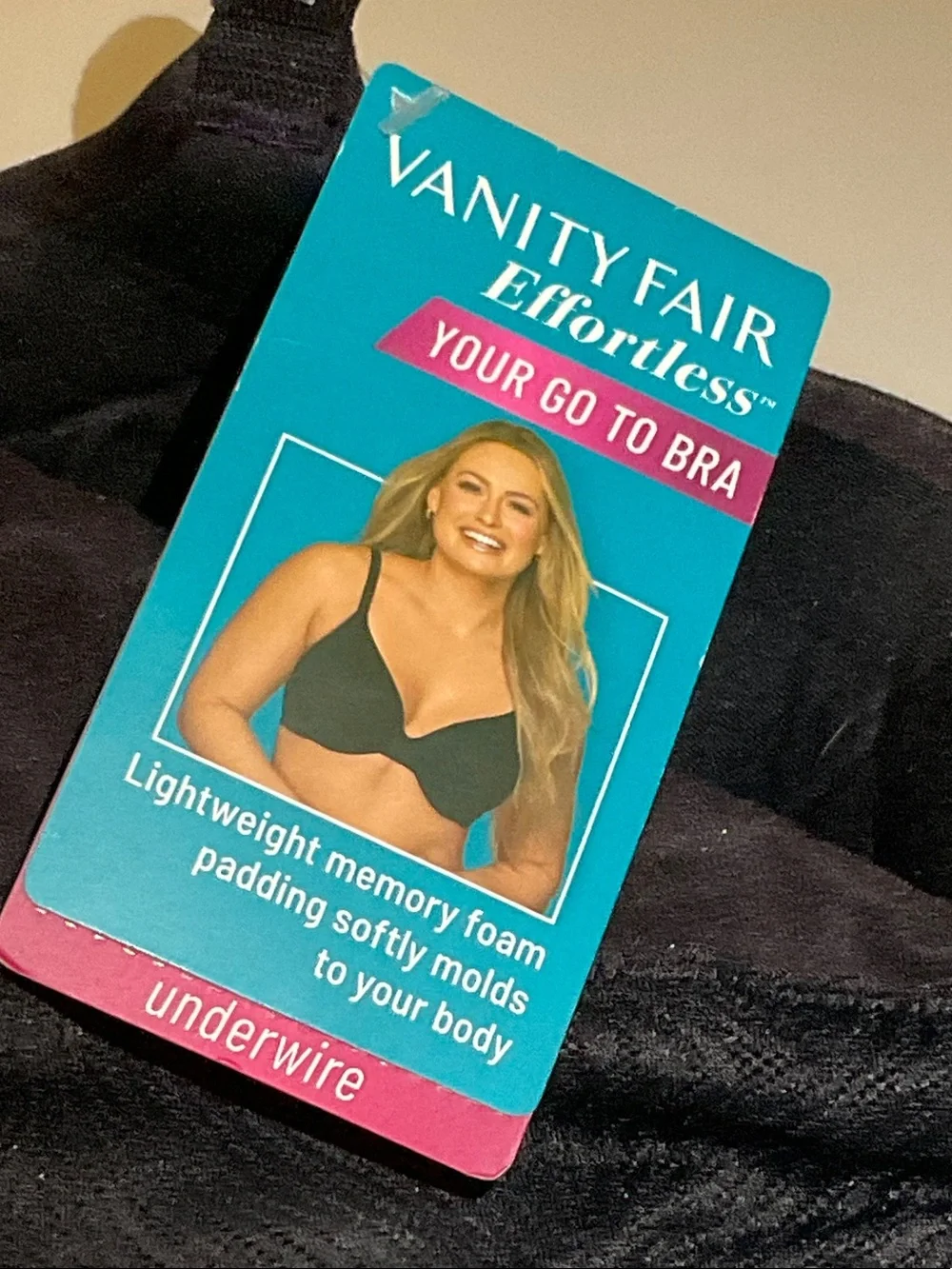 NWT Vanity Fair Black Effortless Bra Size 42C